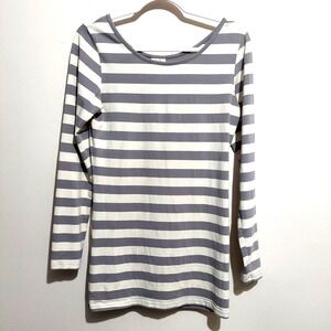 Matilda Jane Womens Medium Long Pullover Stretch Tee Gray Beige Round Neck